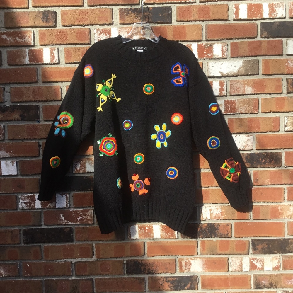 Black Sweater with Embroidery and Gemstone detail